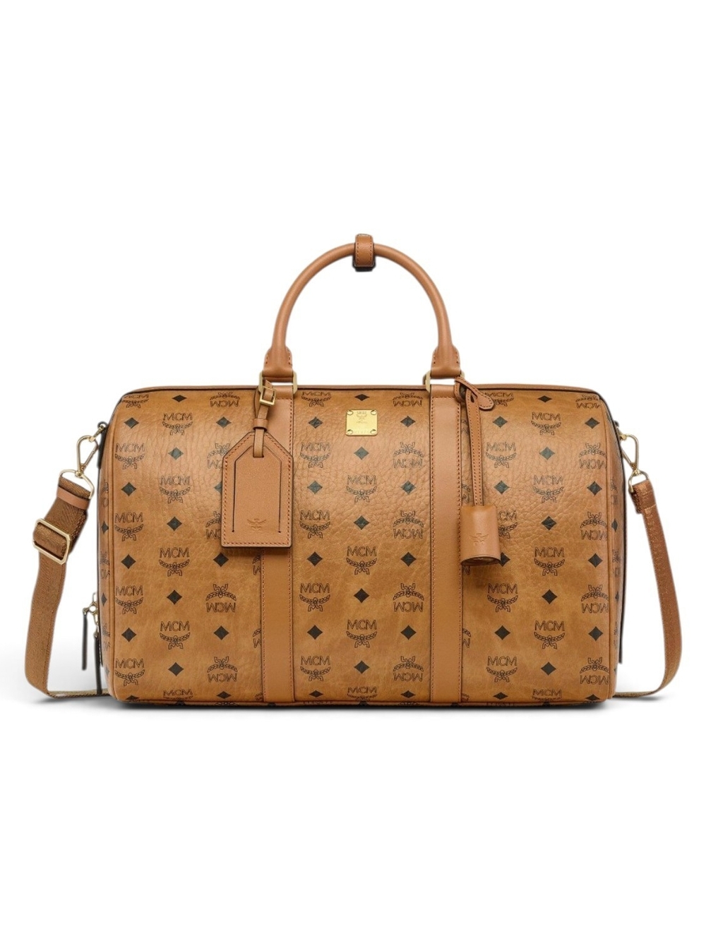 MCM Cognac Visetos Logo Travel Duffel Bag